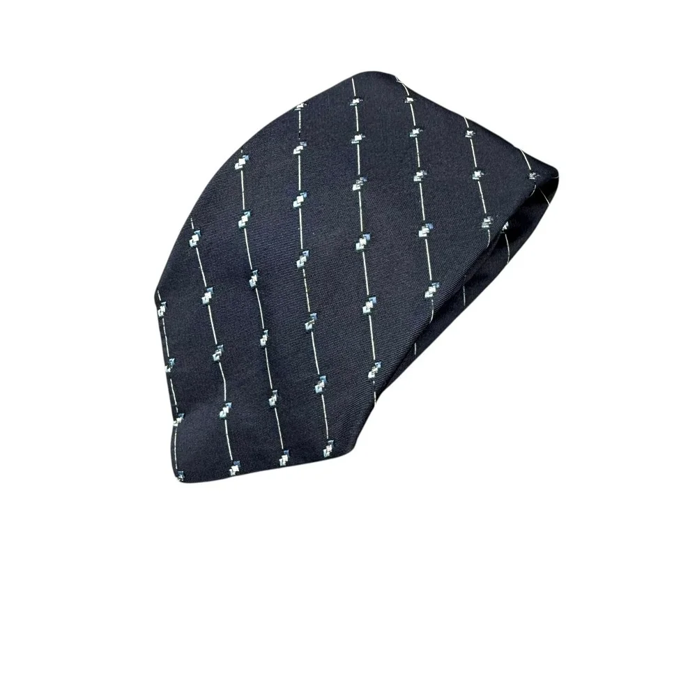 Christian Dior Cravates Silk Necktie Navy‎ Blue Geometric Pattern Men's